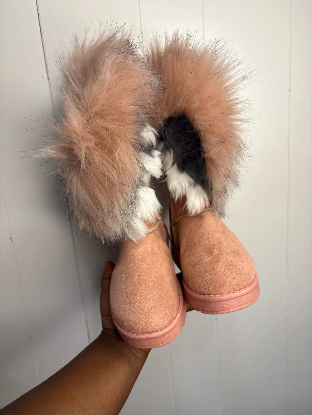 Kids Cozy Faux-Fur Lined Pink Suede Boots